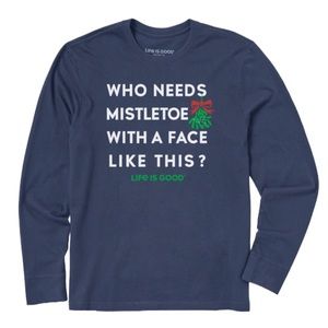 Blue Life Is Good Christmas Mistletoe Long Sleeve T-Shirt